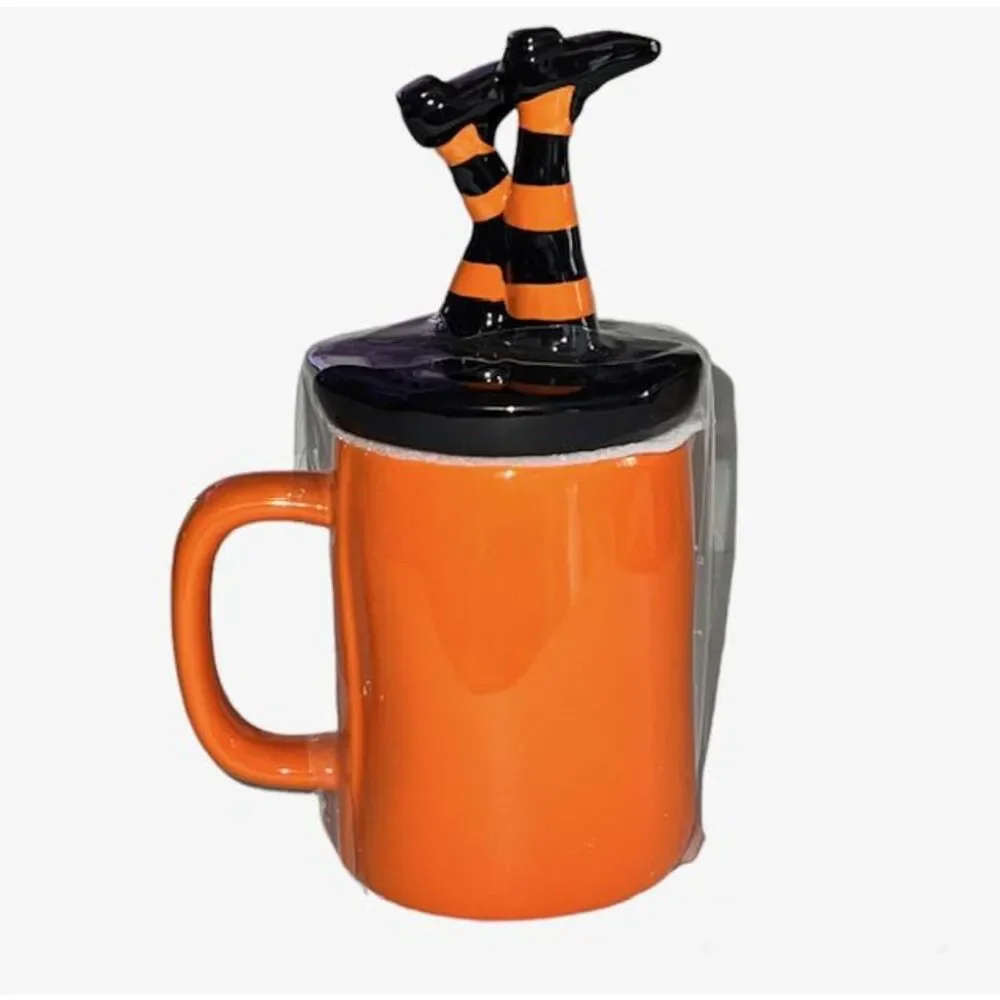 Rae Dunn MORE BOOS PLEASE Lidded Halloween Mug Witch's Legs Witchy Decor
